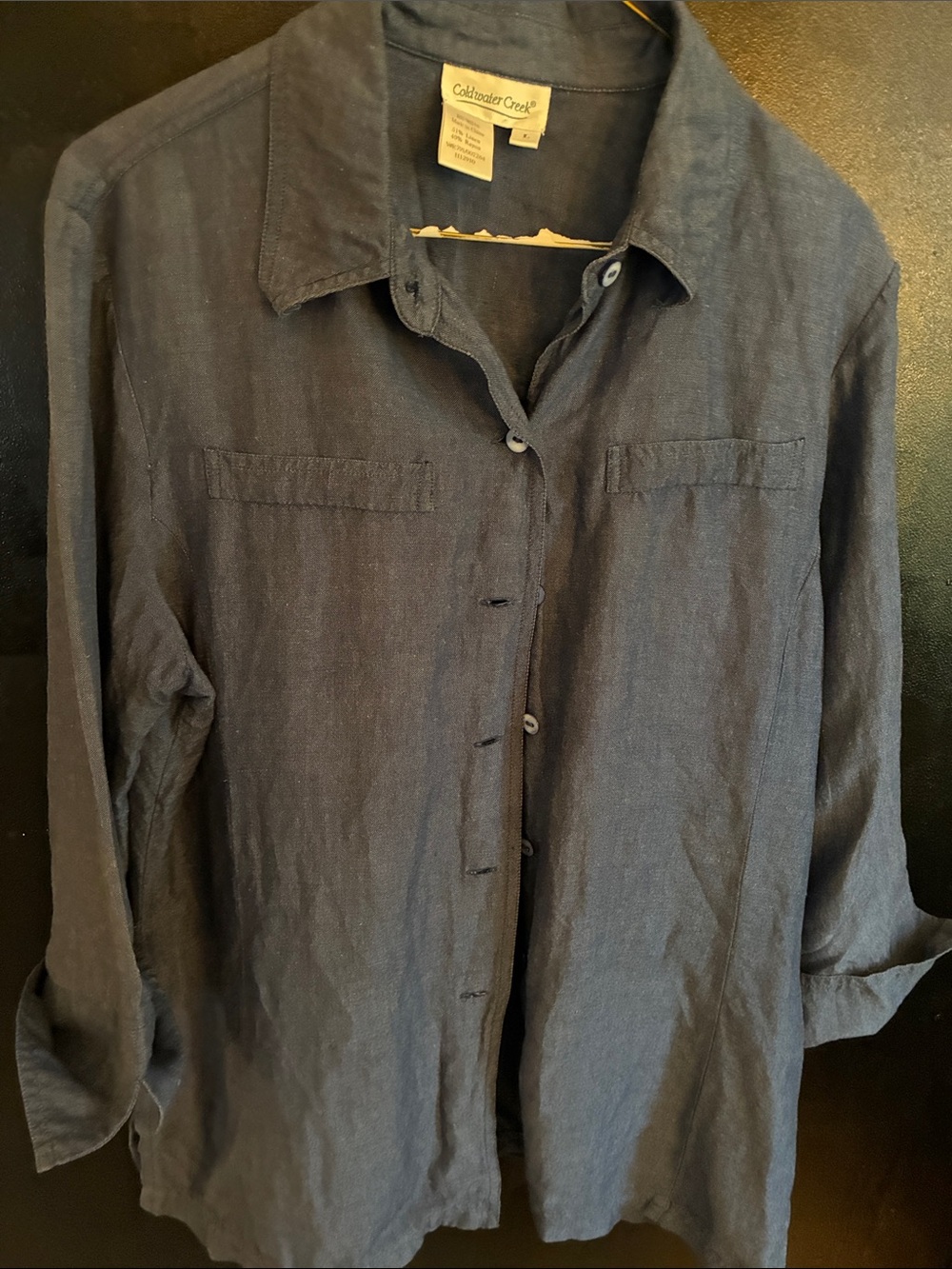 Coldwater Creek Navy Button-Front Linen Shirt